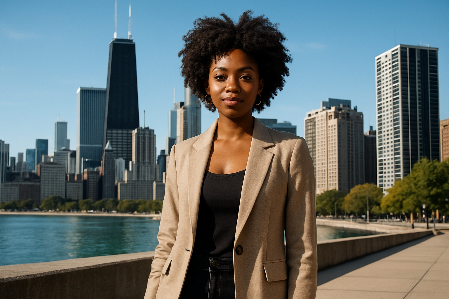 black African woman in Chicago city 